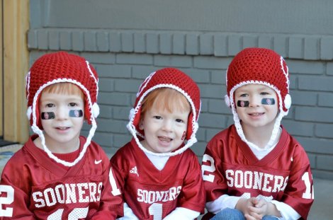 No question who these brothers are rooting for! OU Helmets by Breanna Brummer