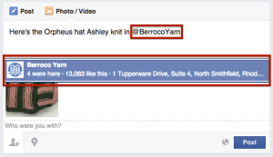 Type "@BerrocoYarn" & select our page from drop down list