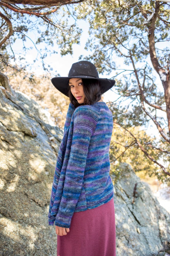 Cilka cardigan knitting pattern knit in Berroco Millefiori