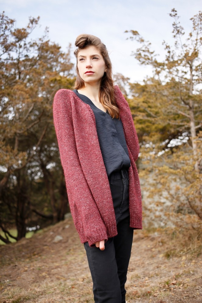 Harebell cardigan knitting pattern in Berroco Tuscan Tweed