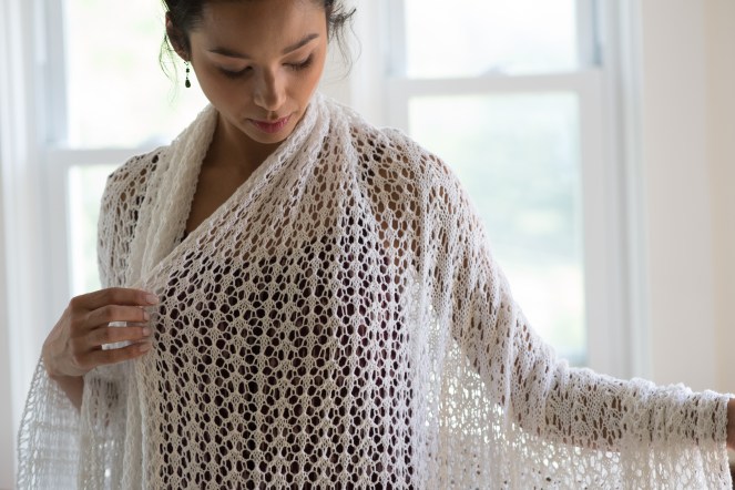 Island Wrap knitting pattern by Emily Nora O'Neil, knit in Berroco Modern DK