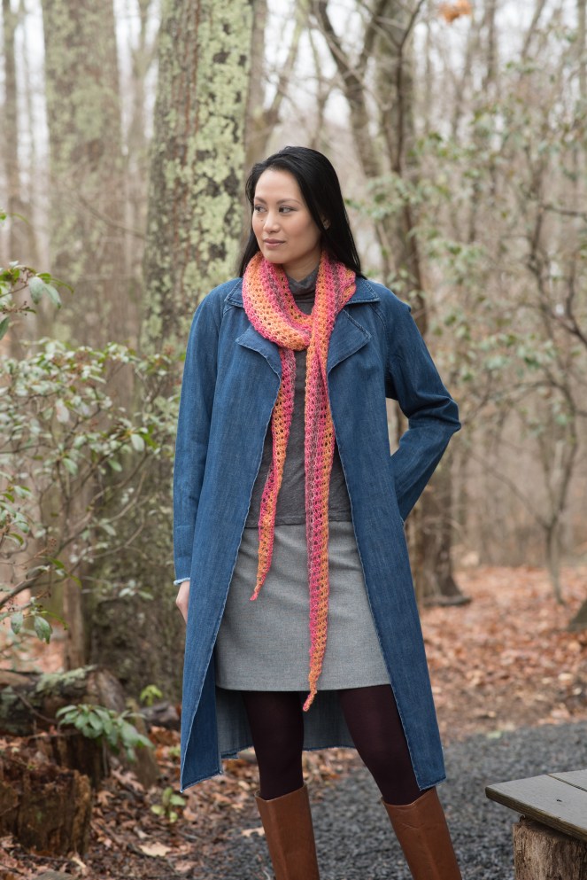 Trelawny free scarf knitting pattern in Berroco Nebula