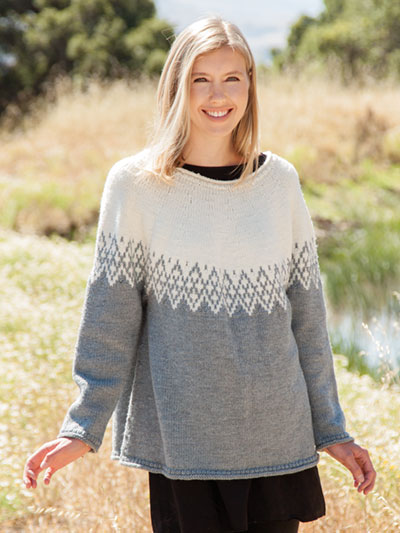 Sierra Point Sweater knitting pattern by Lena Skvagerson, knit in Berroco Ultra Wool