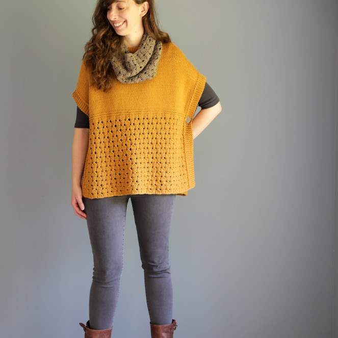 photo of the happy harvest poncho and cowl by elizabeth smith