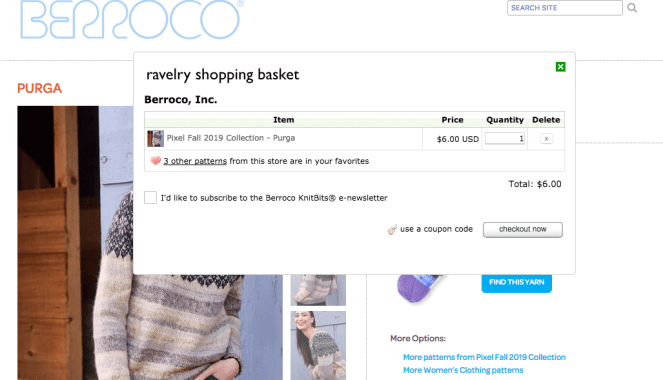 screenshot of berroco shopping cart 